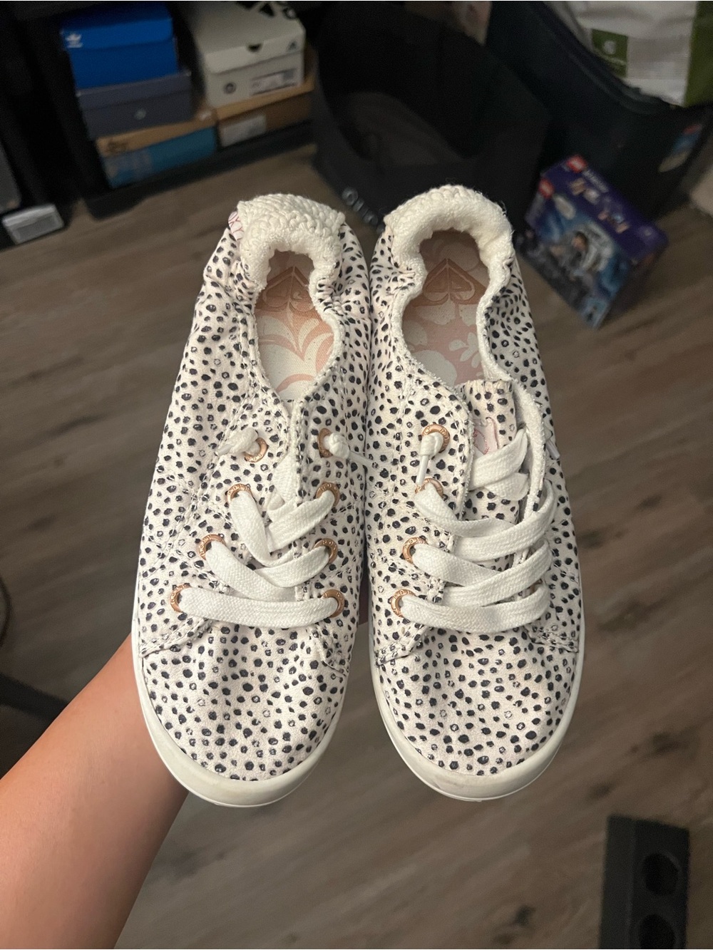 Roxy White Canvas Sneakers with Black Speckle Print